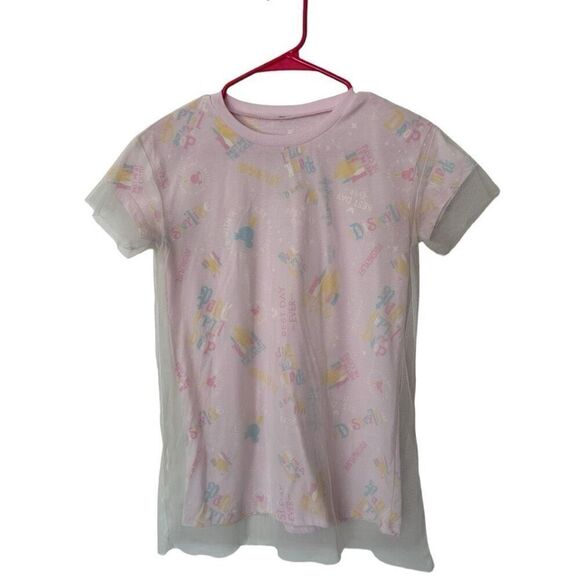 Disney Parks Short Sleeve Mickey Crew Neck Tulle Overlay T-Shirt Pink Size L - Picture 1 of 14
